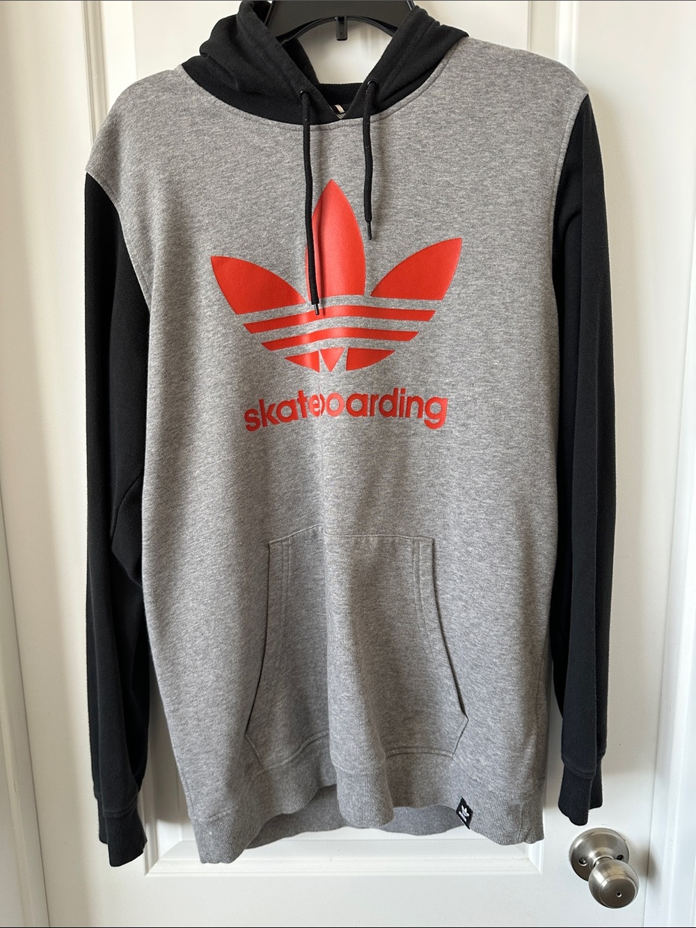 adidas Gray and Black Hoodie with Red Trefoil Skateboarding Logo